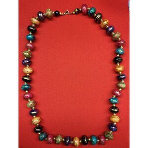 VTG Multicolor Bead Necklace Gold Paint Costume Jewelry Fashion